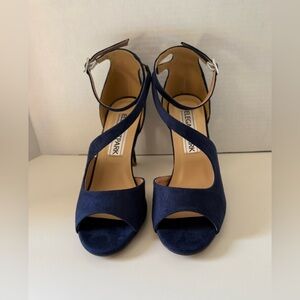 ELEGANTPARK Suede High Heel Strappy Sandals Peep Toe Shoes Navy Blue Size 7.5